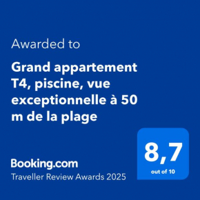Grand appartement T4, piscine, vue exceptionnelle à 50 m de la plage